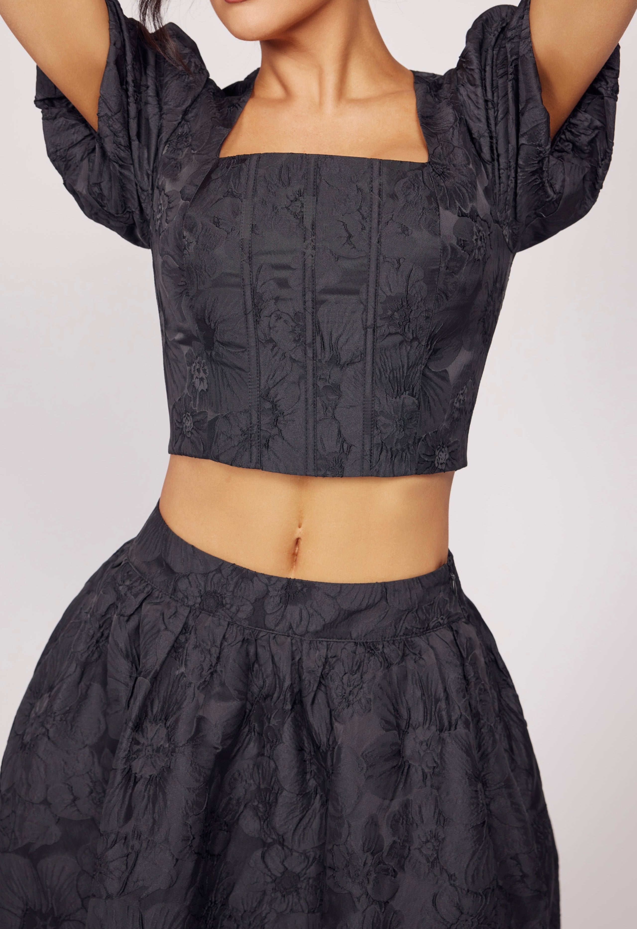 Romantic Floral Jacquard Skirt Set
