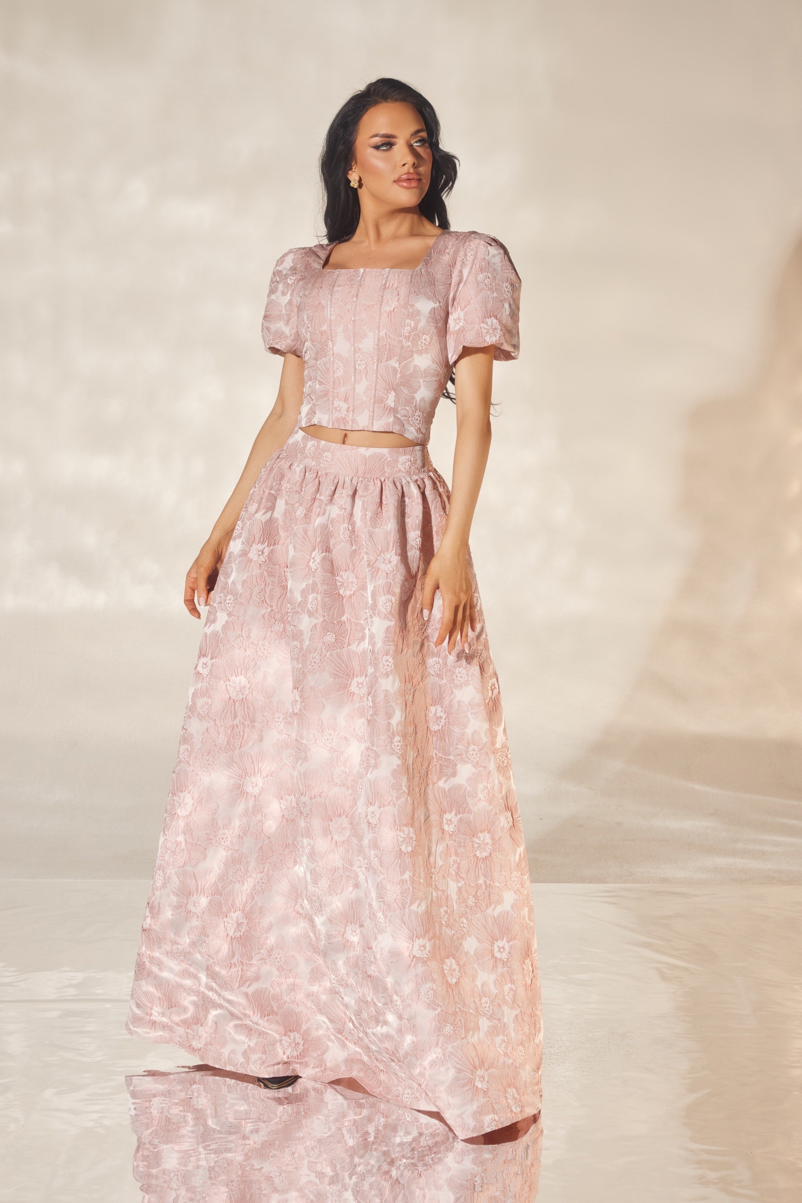 Romantic Floral Jacquard Skirt Set