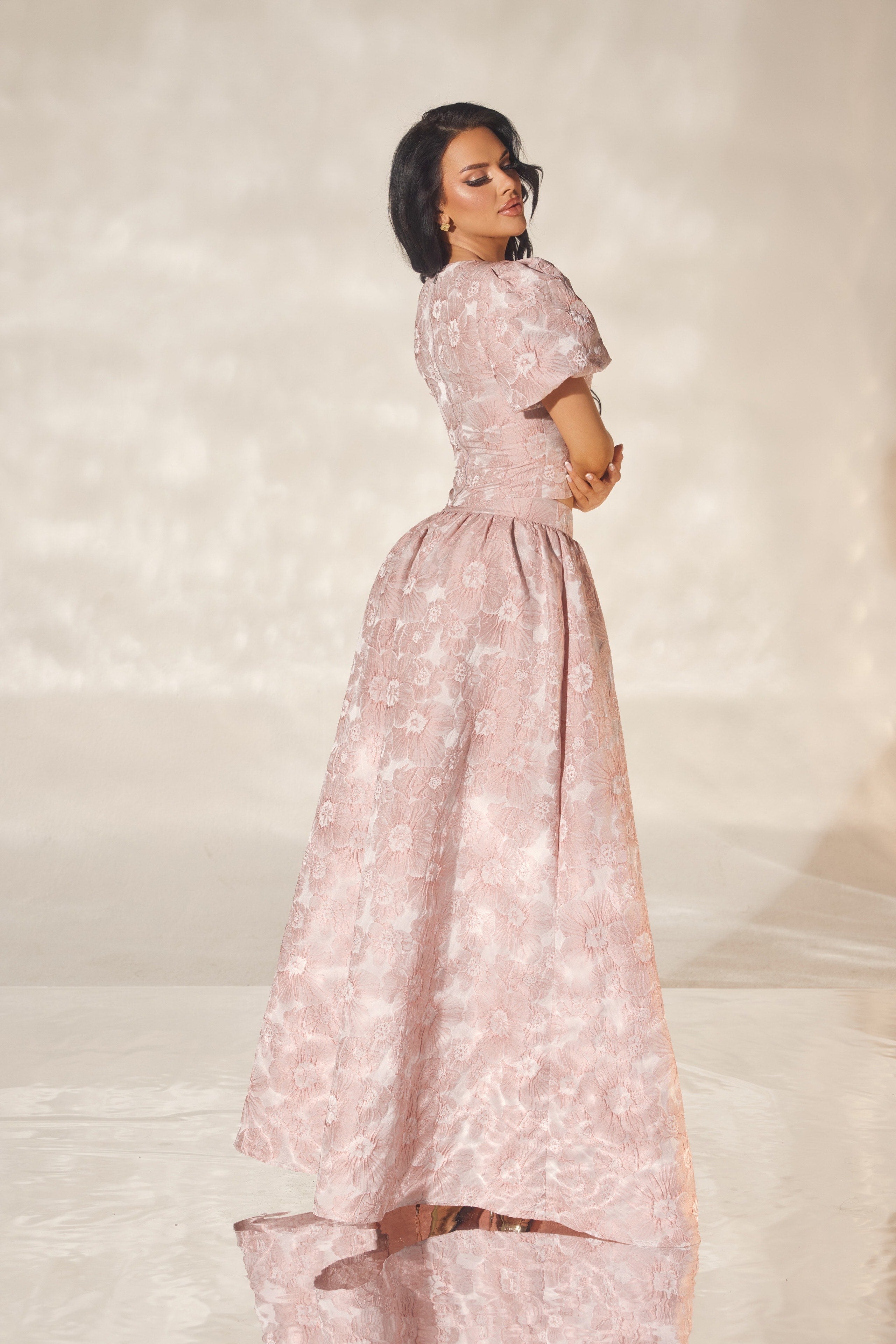 Romantic Floral Jacquard Skirt Set