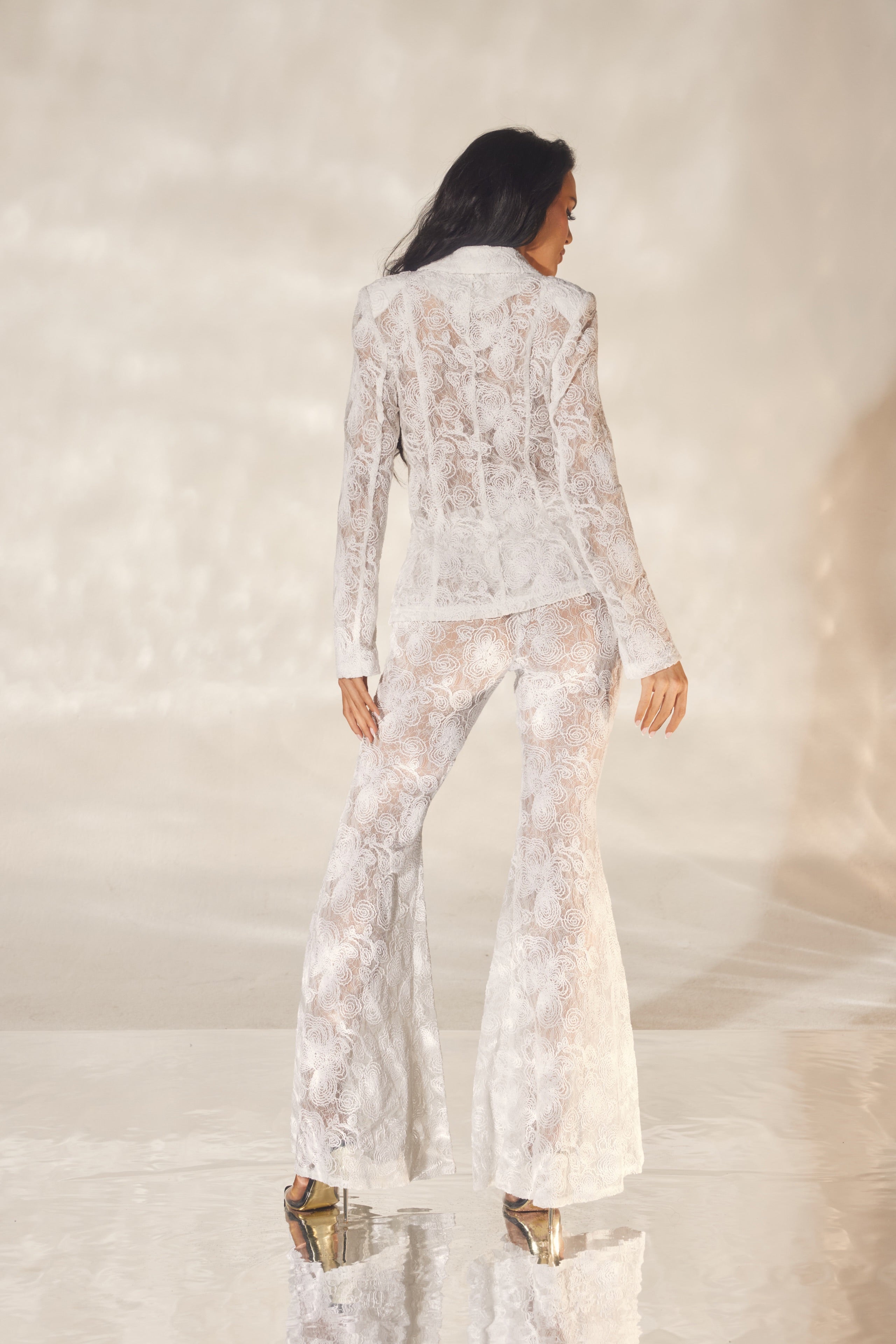 Exclusive Crocheted Spring Blazer & Flare Pant Set