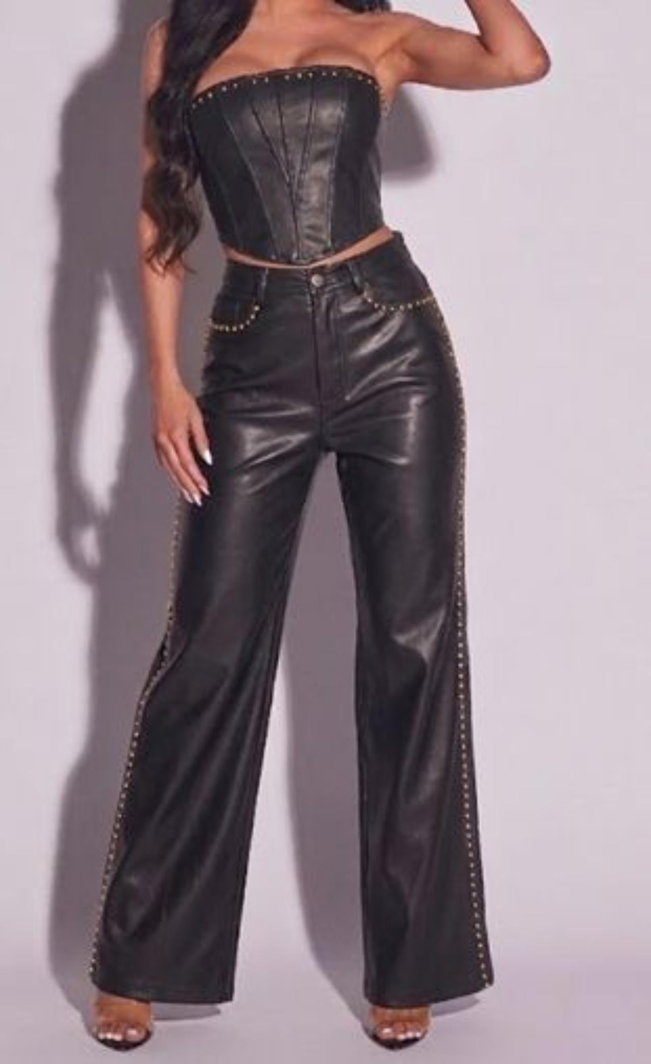 Rebel Heart Studded PU Corset & Wide Leg Pant Set