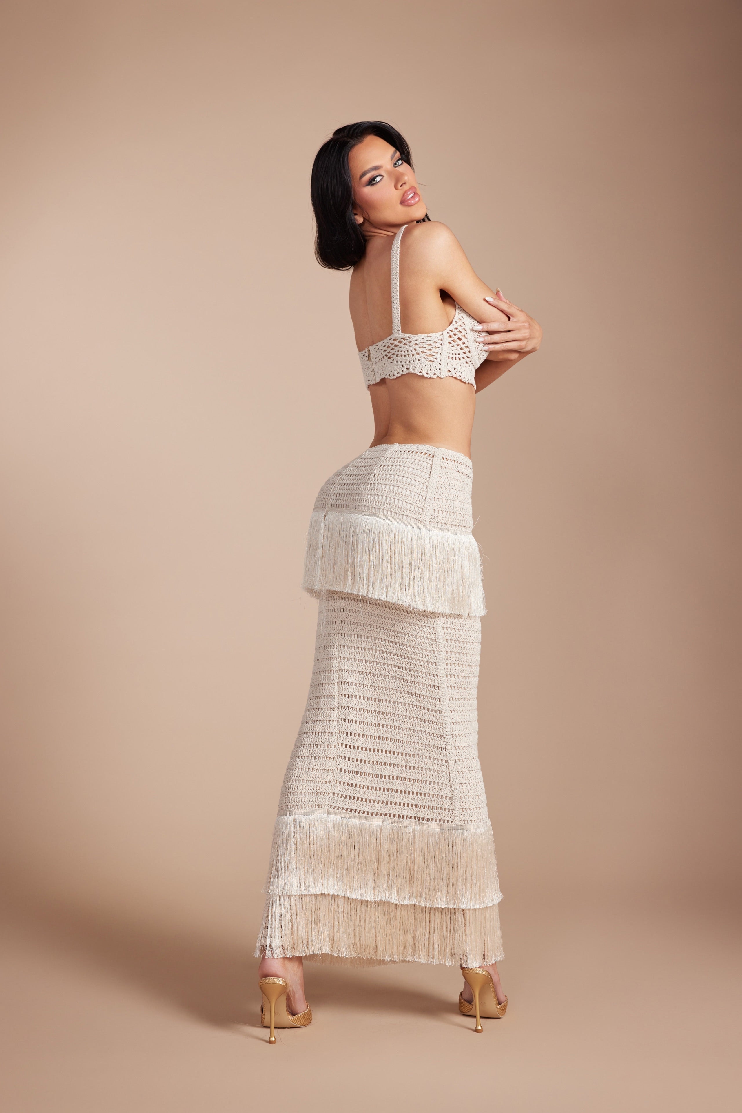 Bohemian Crochet Bralette & Fringe Maxi Skirt Two-Piece Set