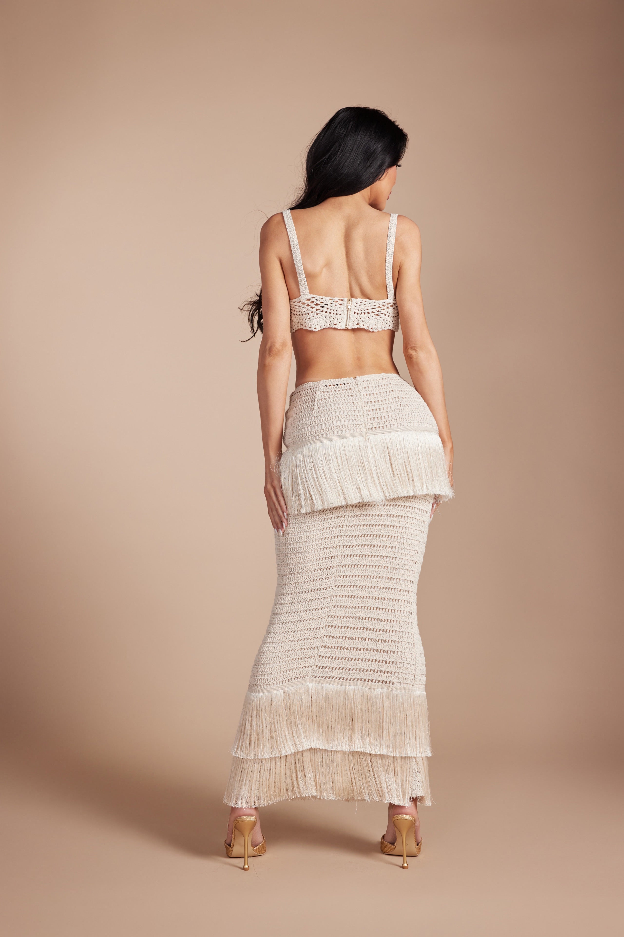 Bohemian Crochet Bralette & Fringe Maxi Skirt Two-Piece Set