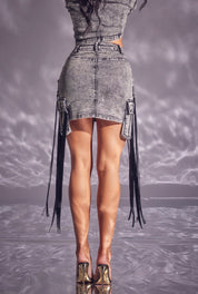 Denim Cargo Mini Skirt with Satin Straps