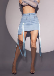 Denim Cargo Mini Skirt with Satin Straps