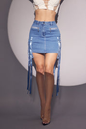 Denim Cargo Mini Skirt with Satin Straps