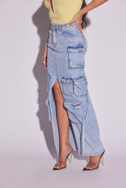 Denim Cargo Maxi Skirt