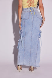 Denim Cargo Maxi Skirt