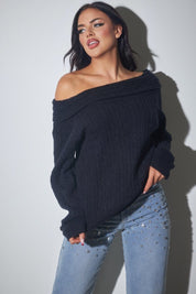 Off-Shoulder Cable Knit Sweater