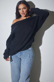 Off-Shoulder Cable Knit Sweater