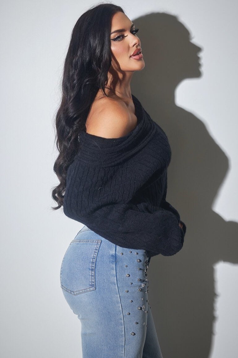 Off-Shoulder Cable Knit Sweater