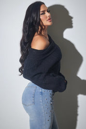 Off-Shoulder Cable Knit Sweater