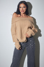 Off-Shoulder Cable Knit Sweater