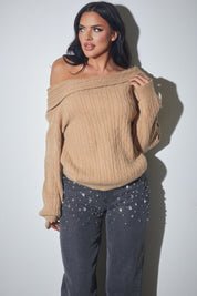 Off-Shoulder Cable Knit Sweater