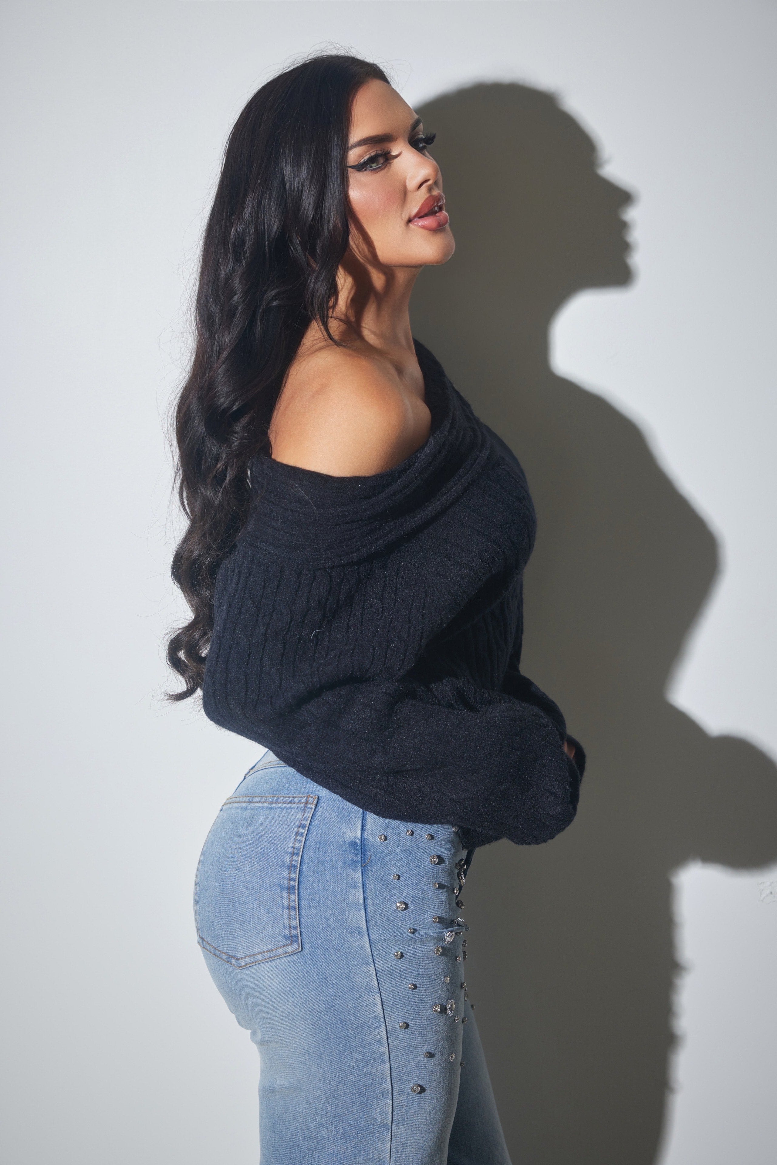 Off-Shoulder Cable Knit Sweater