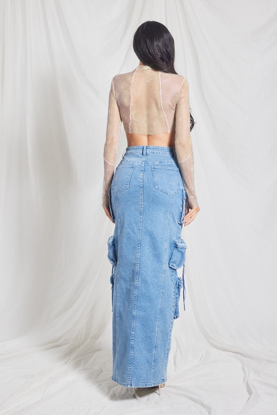 Denim Cargo Maxi Skirt