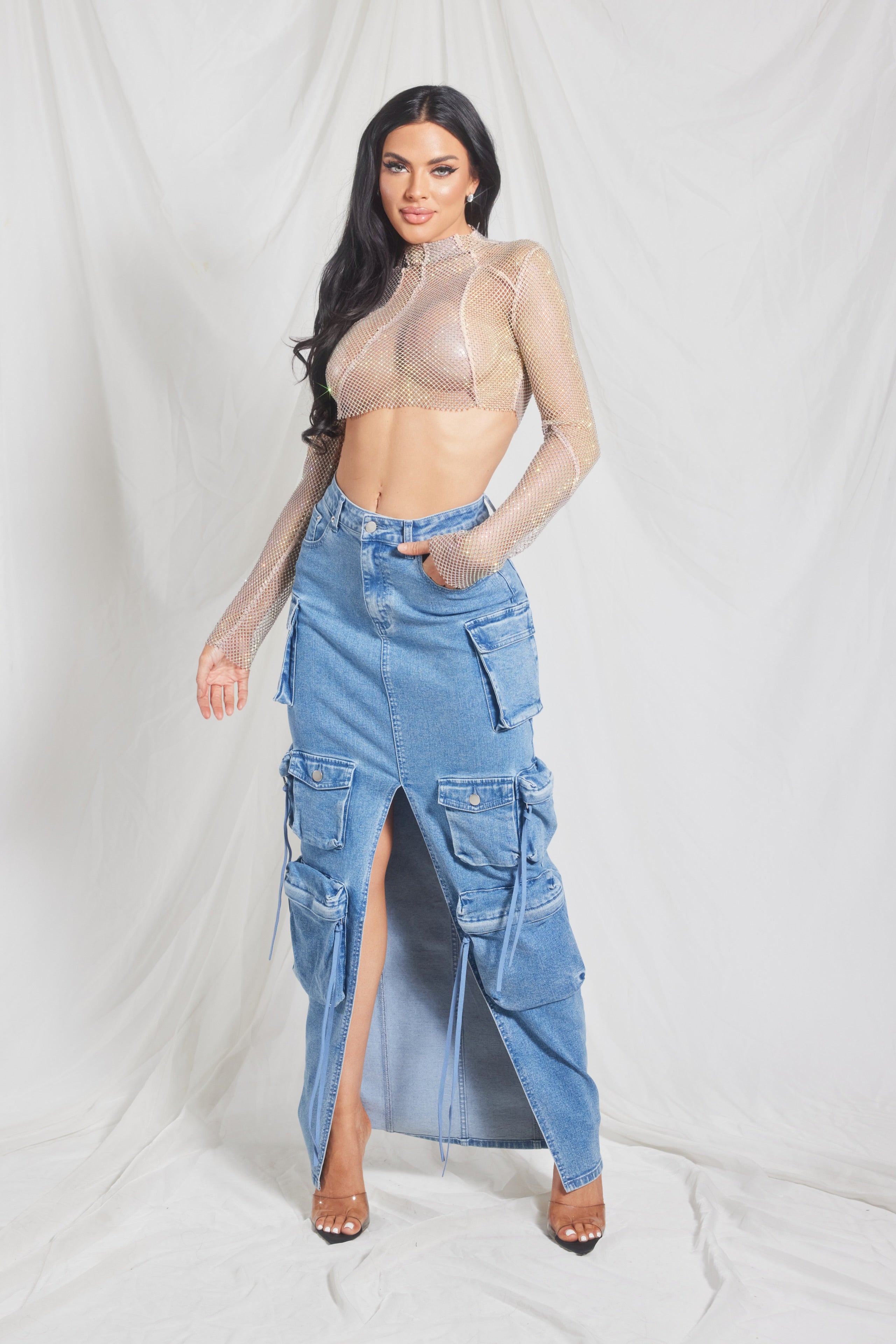 Denim Cargo Maxi Skirt – Ver Luisant