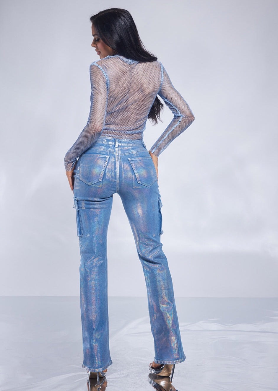 Metallic Foil Straight Leg Denim