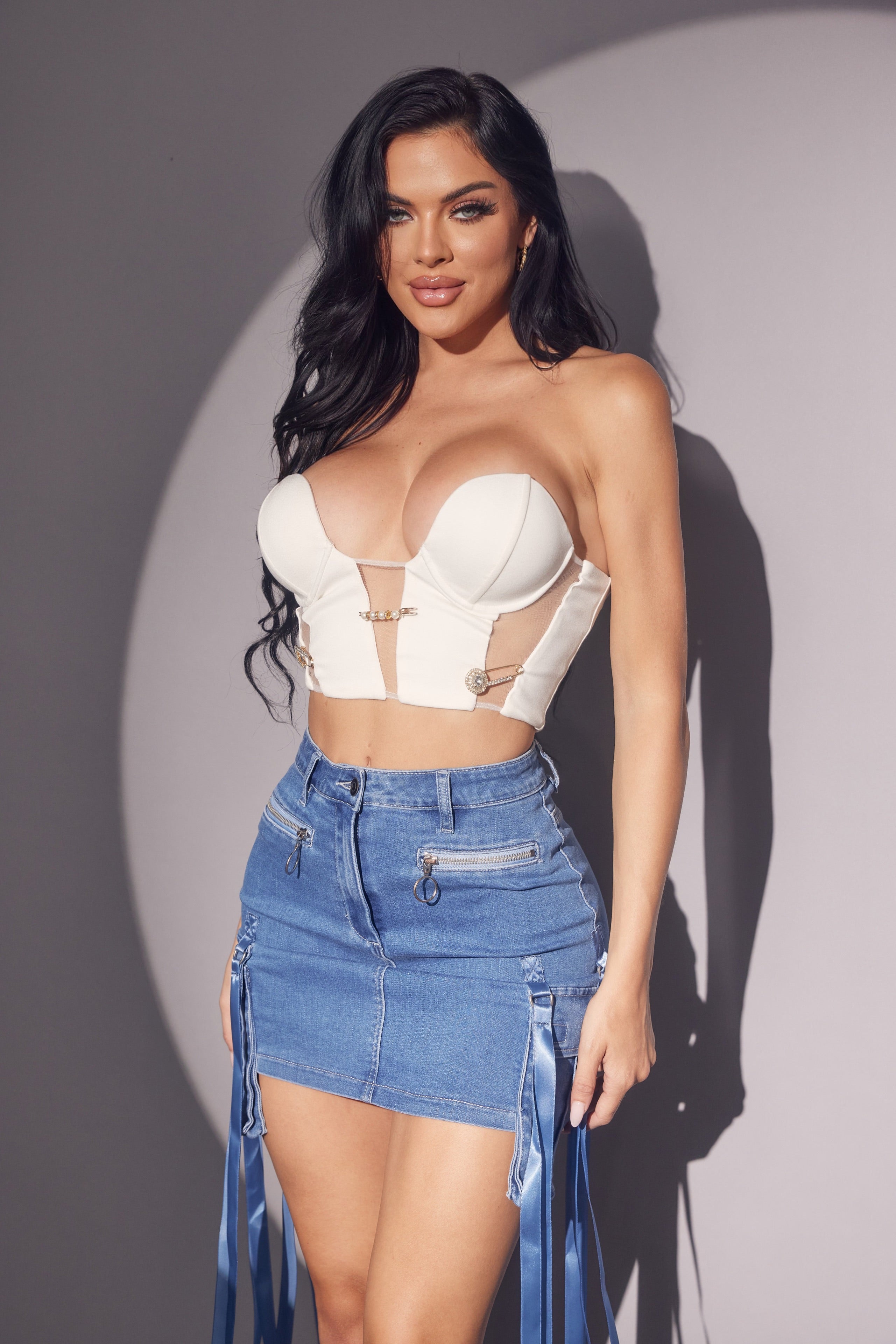 Denim Cargo Mini Skirt