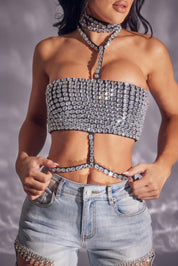 Best Seller Rhinestone Stretch Crop Top