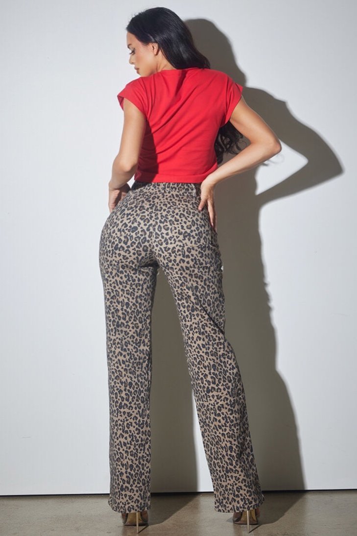 Rhinestone Cutout Animal Print Denim