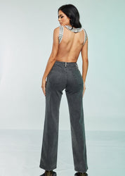 High Rise Rhinestone Denim Pants