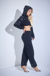 Rhinestone Crop Hoodie