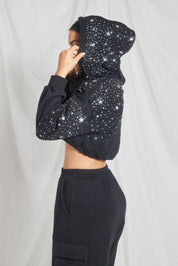 Rhinestone Crop Hoodie