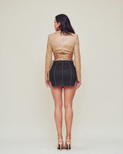 Long Sleeve Leather Feel Cut Out Bodysuit