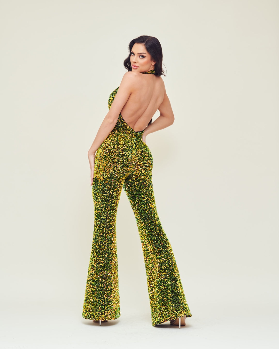 Sequin Flare Halter Jumpsuit