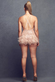 Feather Trim Sequin Romper