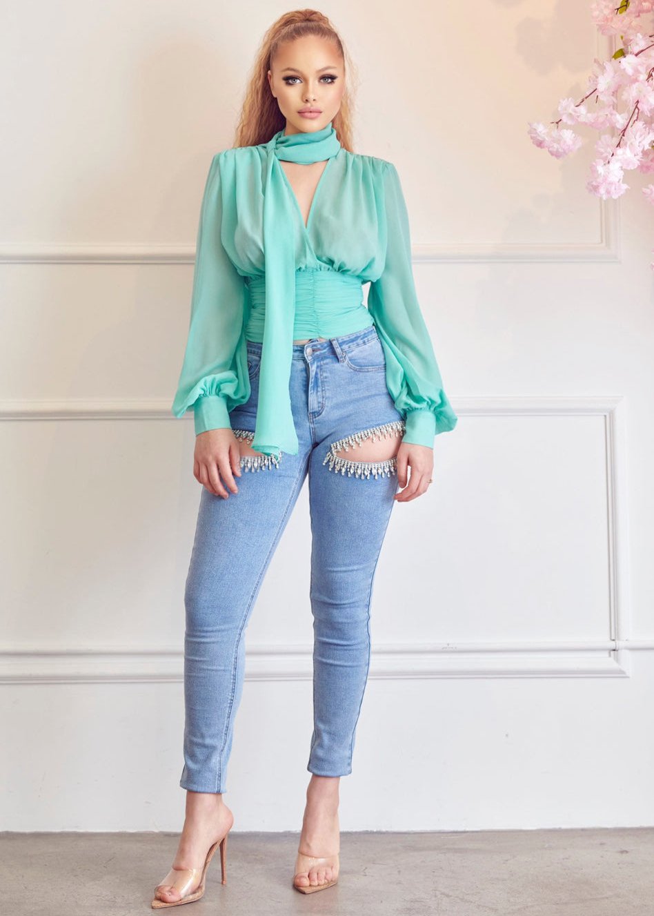 Neck Tie Chiffon Blouse